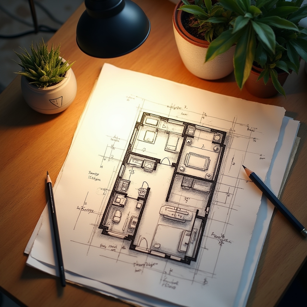 An apartment floor plan overlaid with light exposure notes near several windows